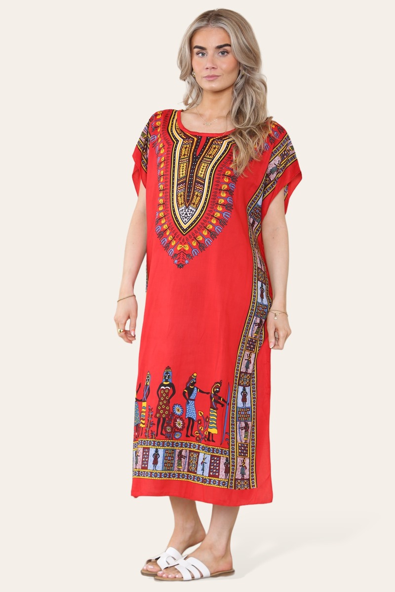 Mid-length dress with ethnic African-style print, bold, ref. 7002