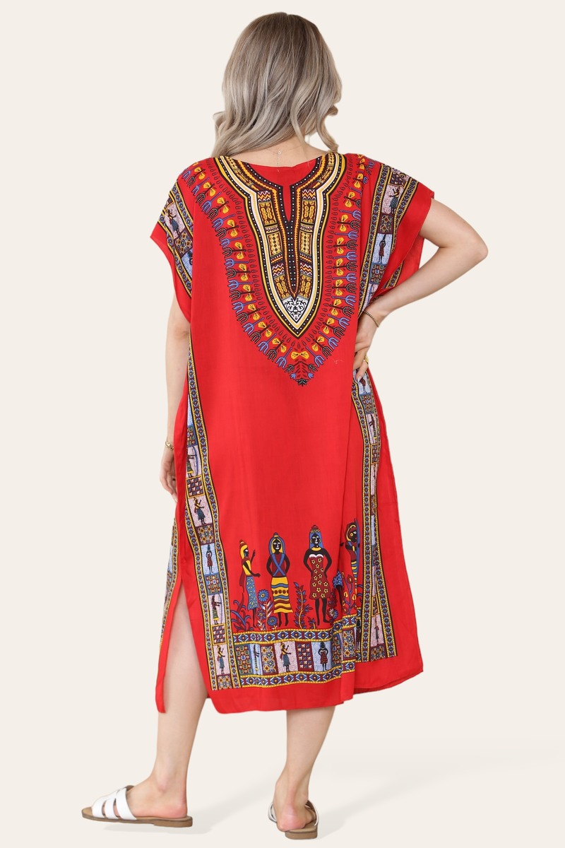 Mid-length dress with ethnic African-style print, bold, ref. 7002