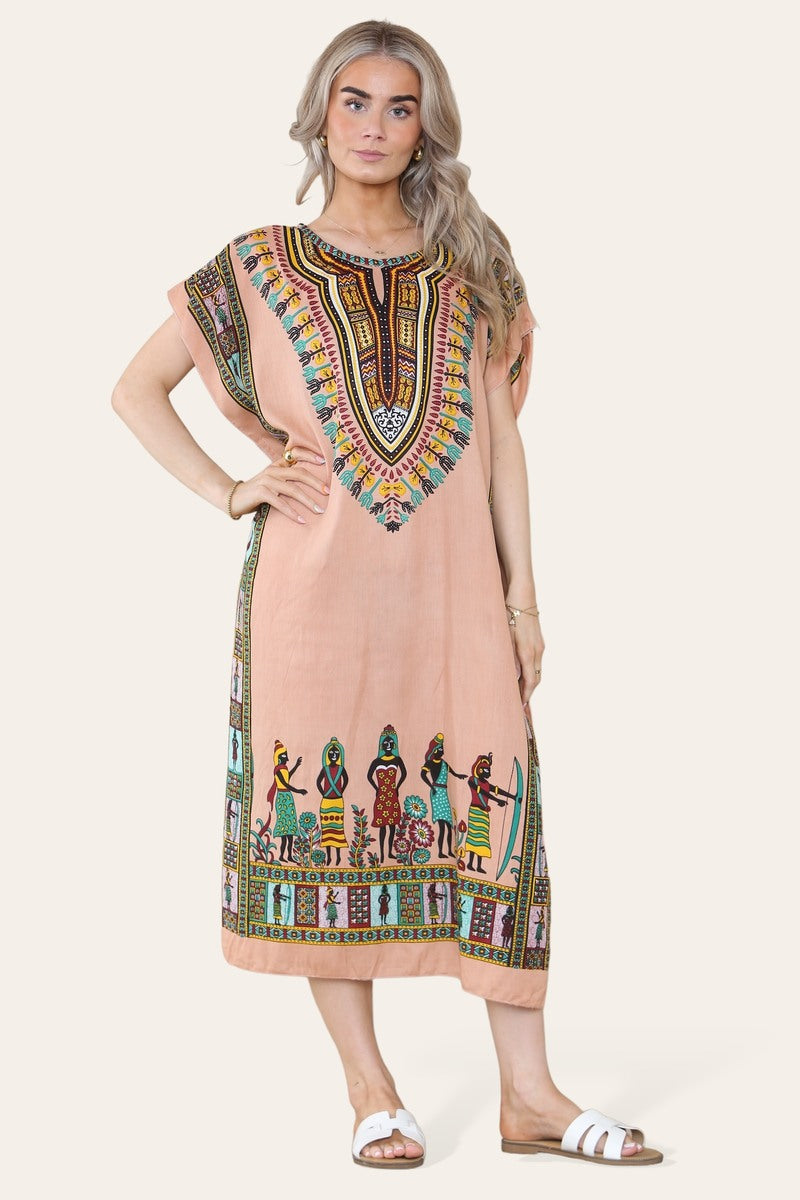 Mid-length dress with ethnic African-style print, bold, ref. 7002
