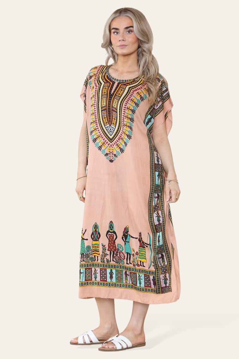 Mid-length dress with ethnic African-style print, bold, ref. 7002