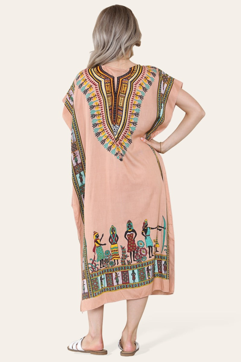 Mid-length dress with ethnic African-style print, bold, ref. 7002