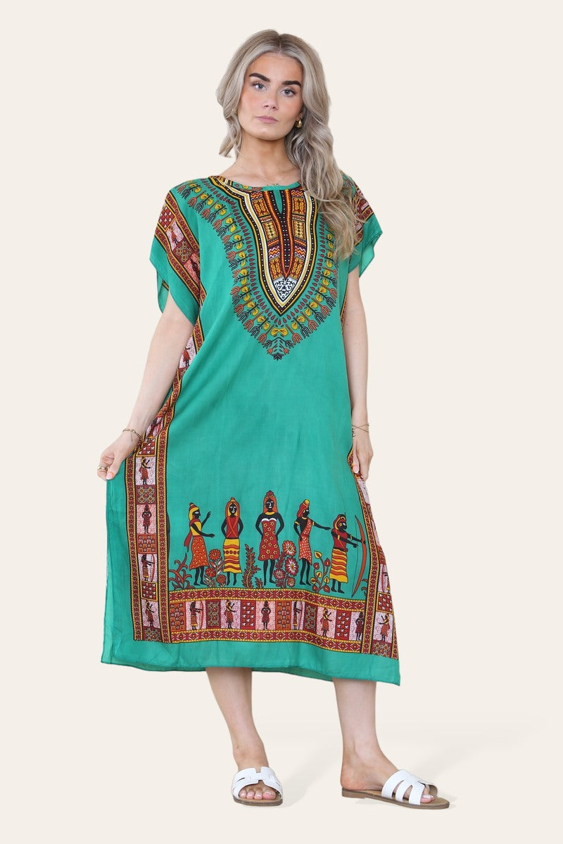 Mid-length dress with ethnic African-style print, bold, ref. 7002