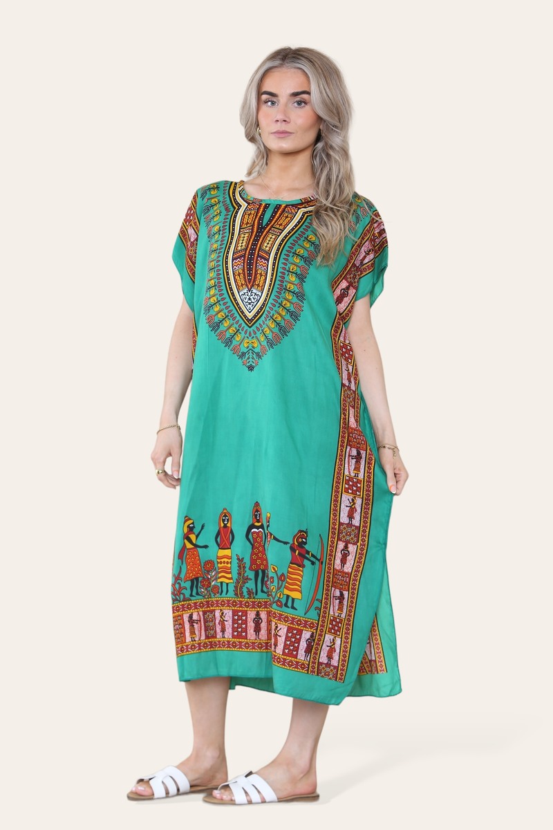 Mid-length dress with ethnic African-style print, bold, ref. 7002