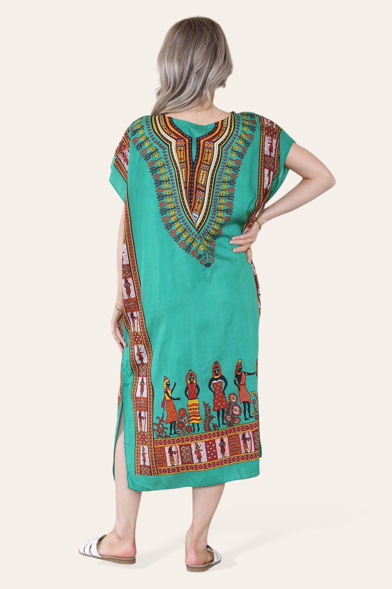 Mid-length dress with ethnic African-style print, bold, ref. 7002