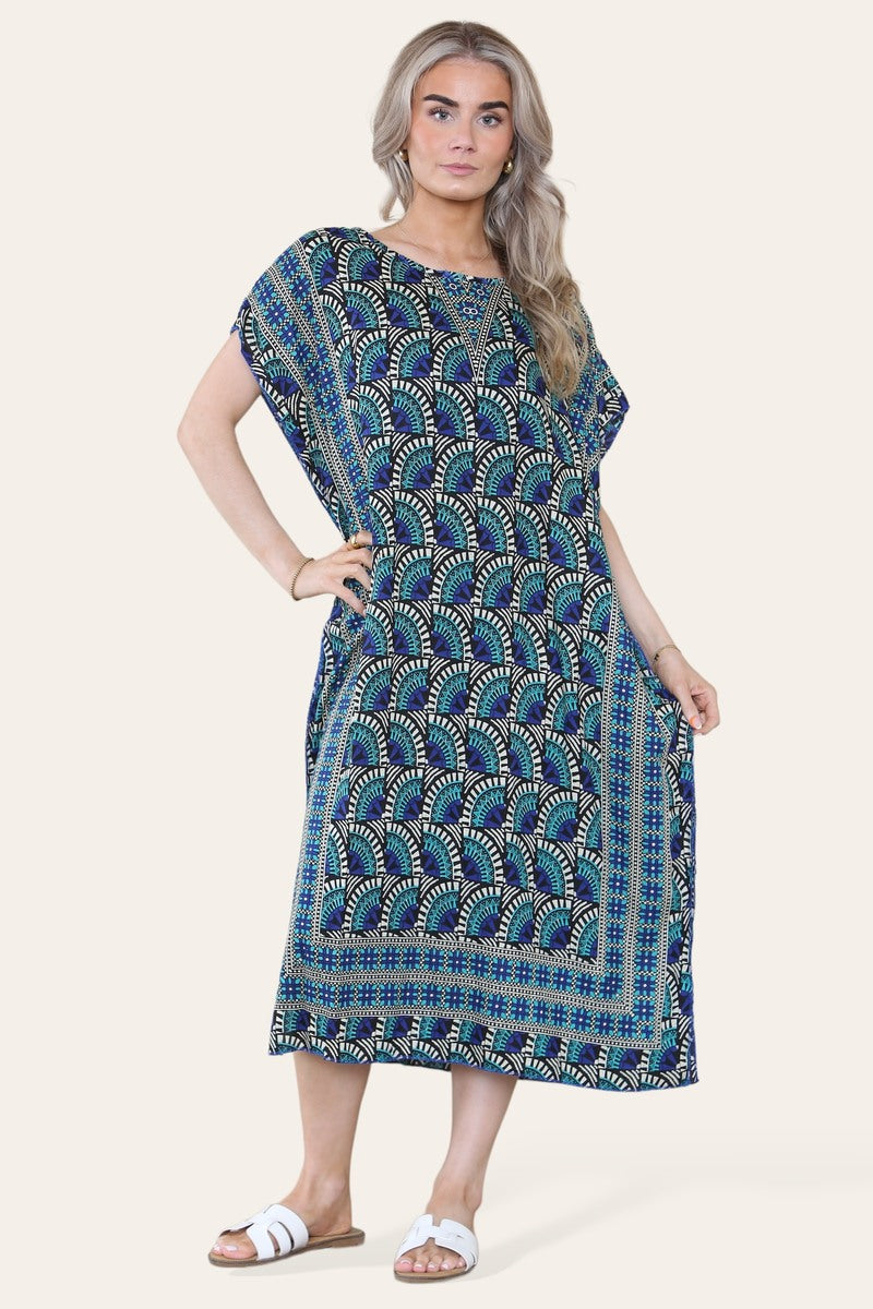 Geometric Midi Dress mosaic V-neck eastern border Ref- 7004
