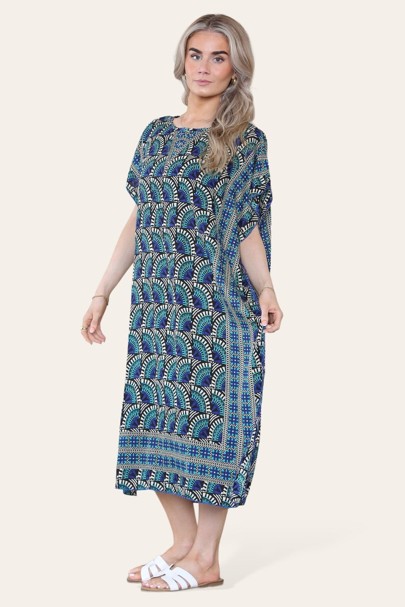 Geometric Midi Dress mosaic V-neck eastern border Ref- 7004