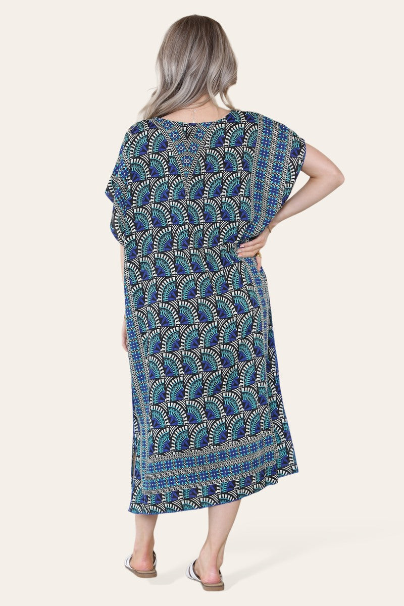 Geometric Midi Dress mosaic V-neck eastern border Ref- 7004
