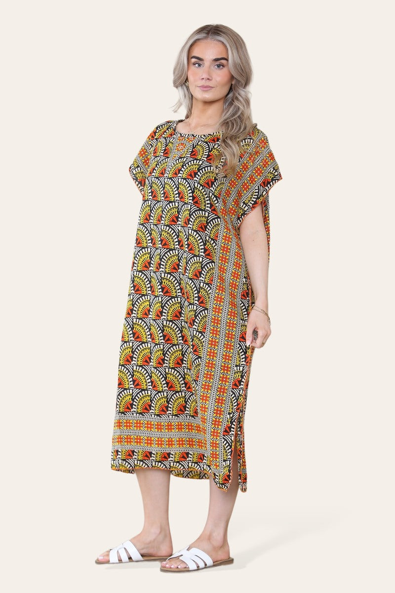 Geometric Midi Dress mosaic V-neck eastern border Ref- 7004