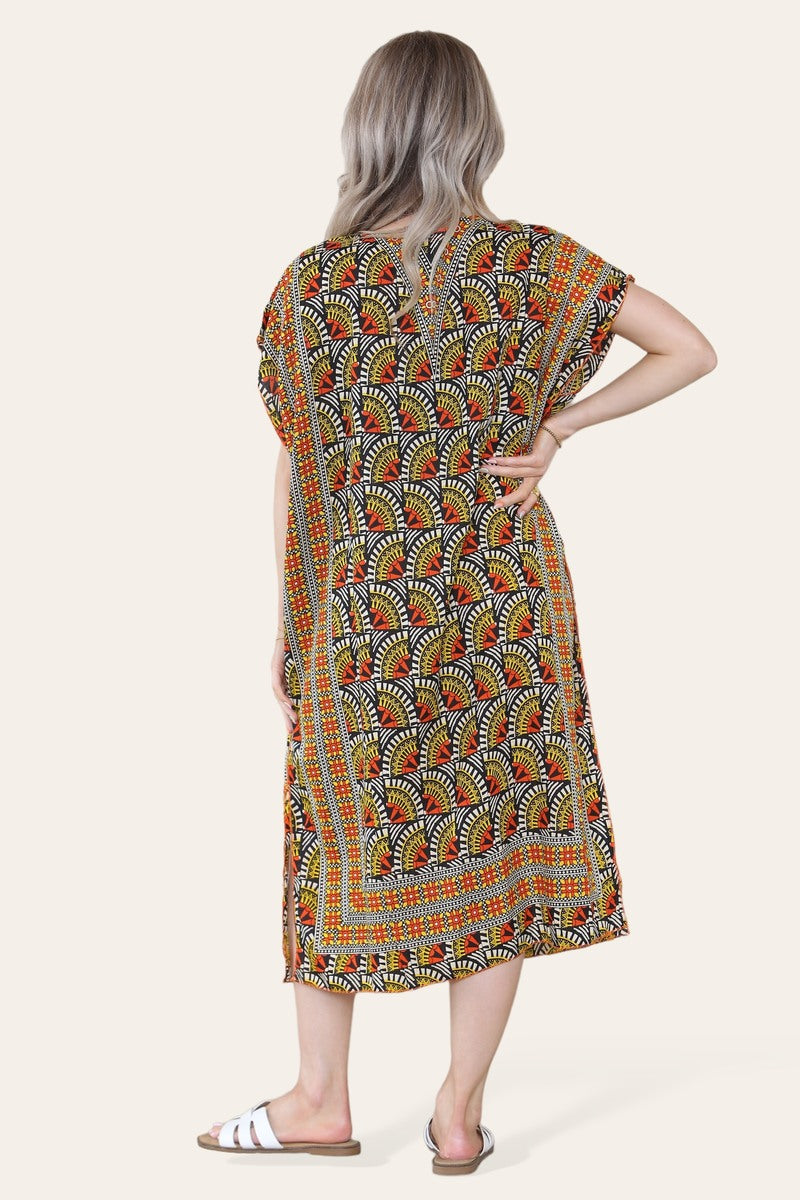 Geometric Midi Dress mosaic V-neck eastern border Ref- 7004