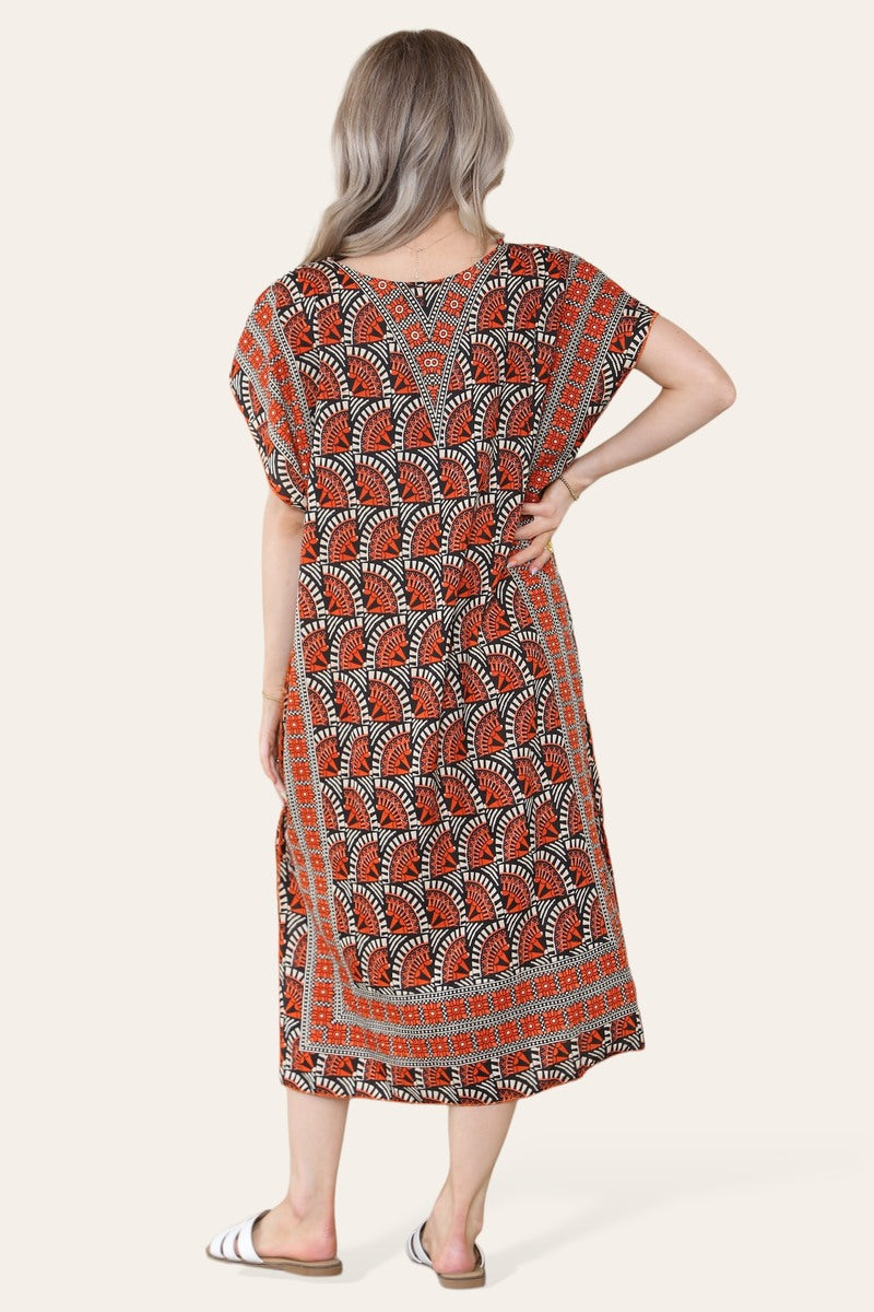Geometric Midi Dress mosaic V-neck eastern border Ref- 7004