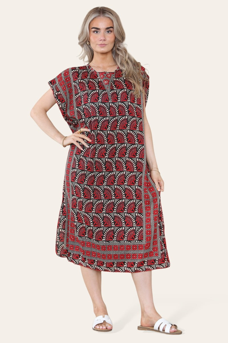 Geometric Midi Dress mosaic V-neck eastern border Ref- 7004