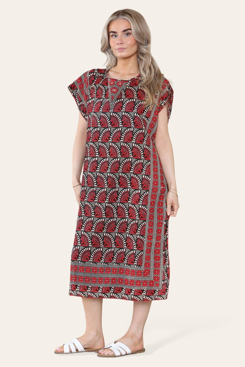 Geometric Midi Dress mosaic V-neck eastern border Ref- 7004