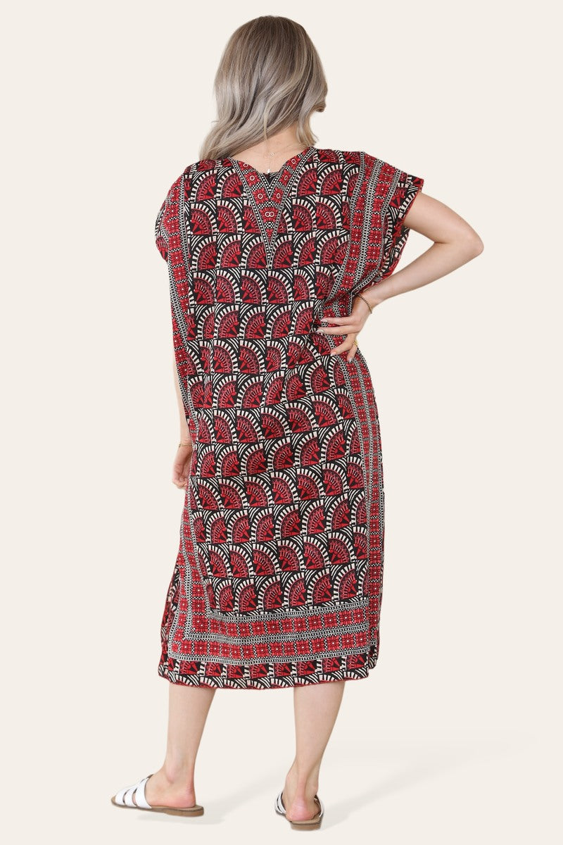 Geometric Midi Dress mosaic V-neck eastern border Ref- 7004