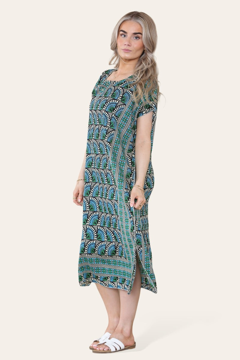 Geometric Midi Dress mosaic V-neck eastern border Ref- 7004