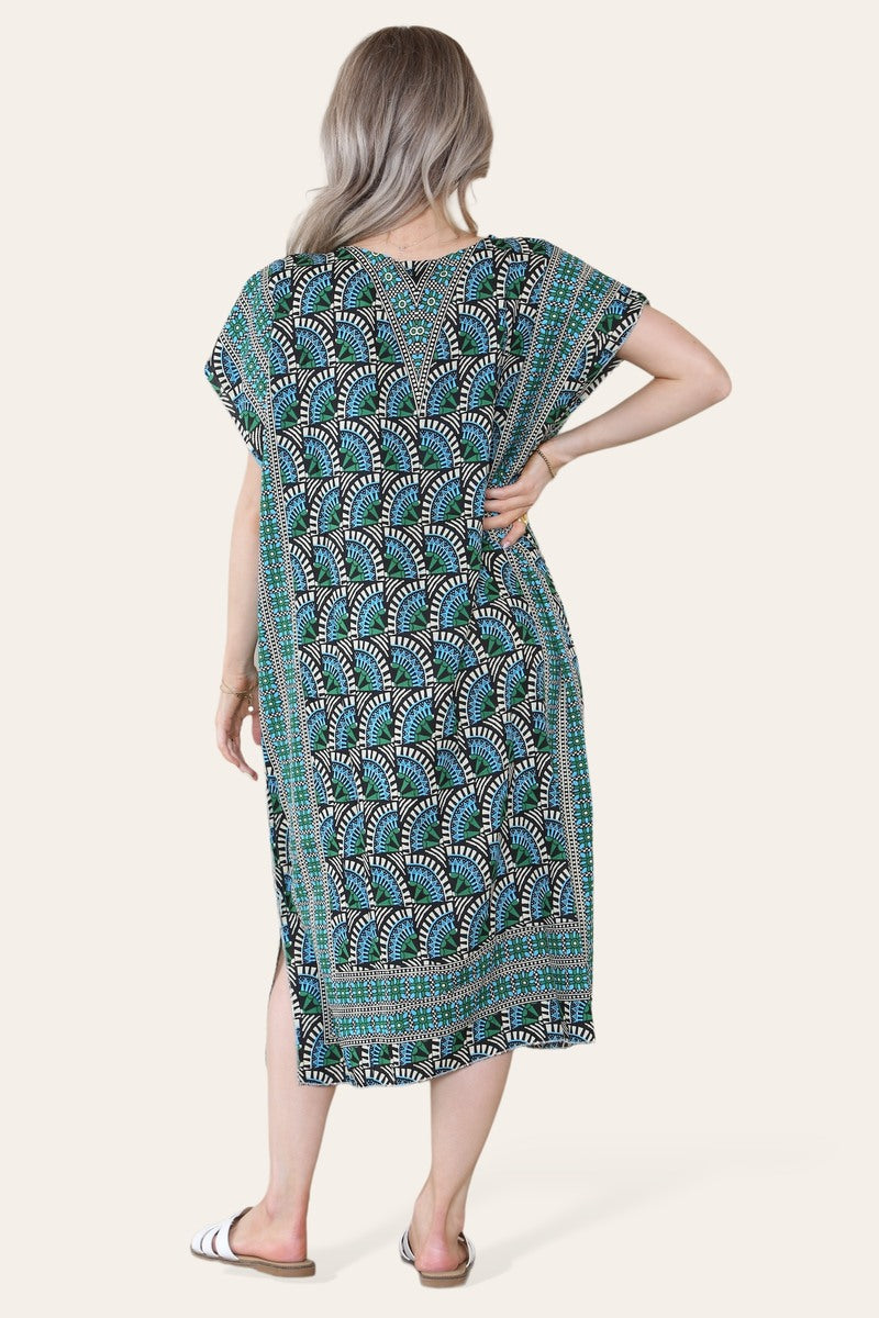 Geometric Midi Dress mosaic V-neck eastern border Ref- 7004