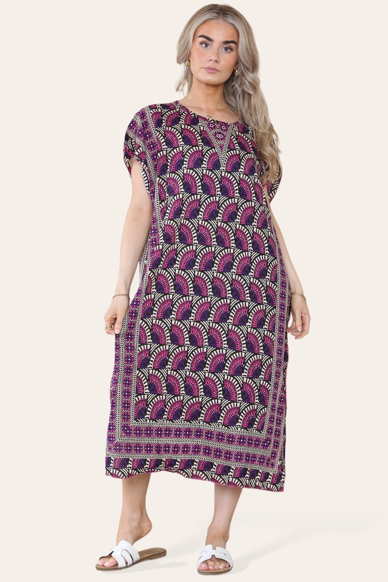 Geometric Midi Dress mosaic V-neck eastern border Ref- 7004