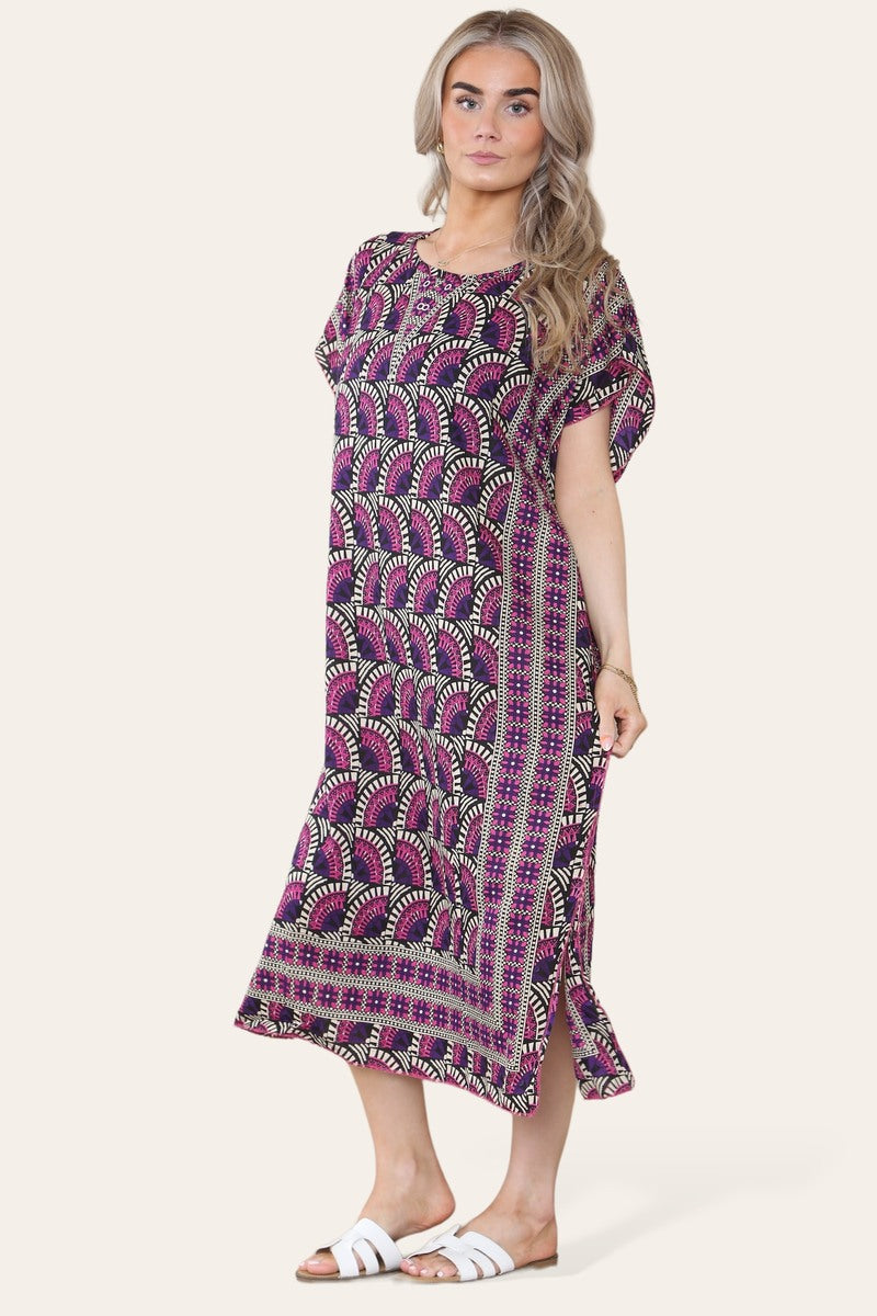 Geometric Midi Dress mosaic V-neck eastern border Ref- 7004