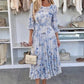 Floral print pleated dress with belt 3/4 sleeves viscose lining
