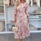 Floral print pleated dress with belt 3/4 sleeves viscose lining