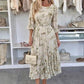 Floral print pleated dress with belt 3/4 sleeves viscose lining