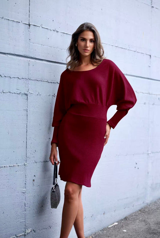 Fitted sweater dress in shiny material