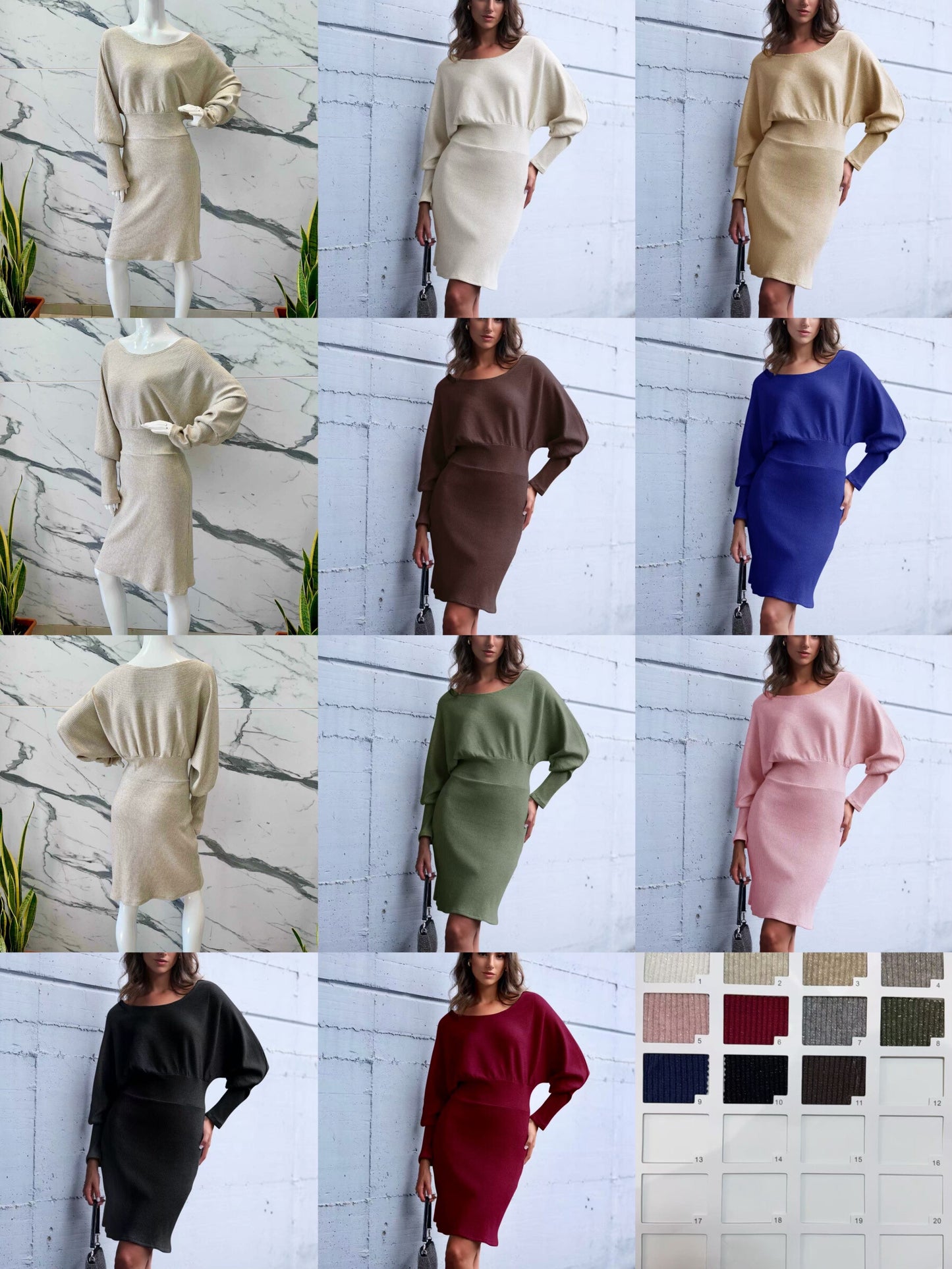 Fitted sweater dress in shiny material