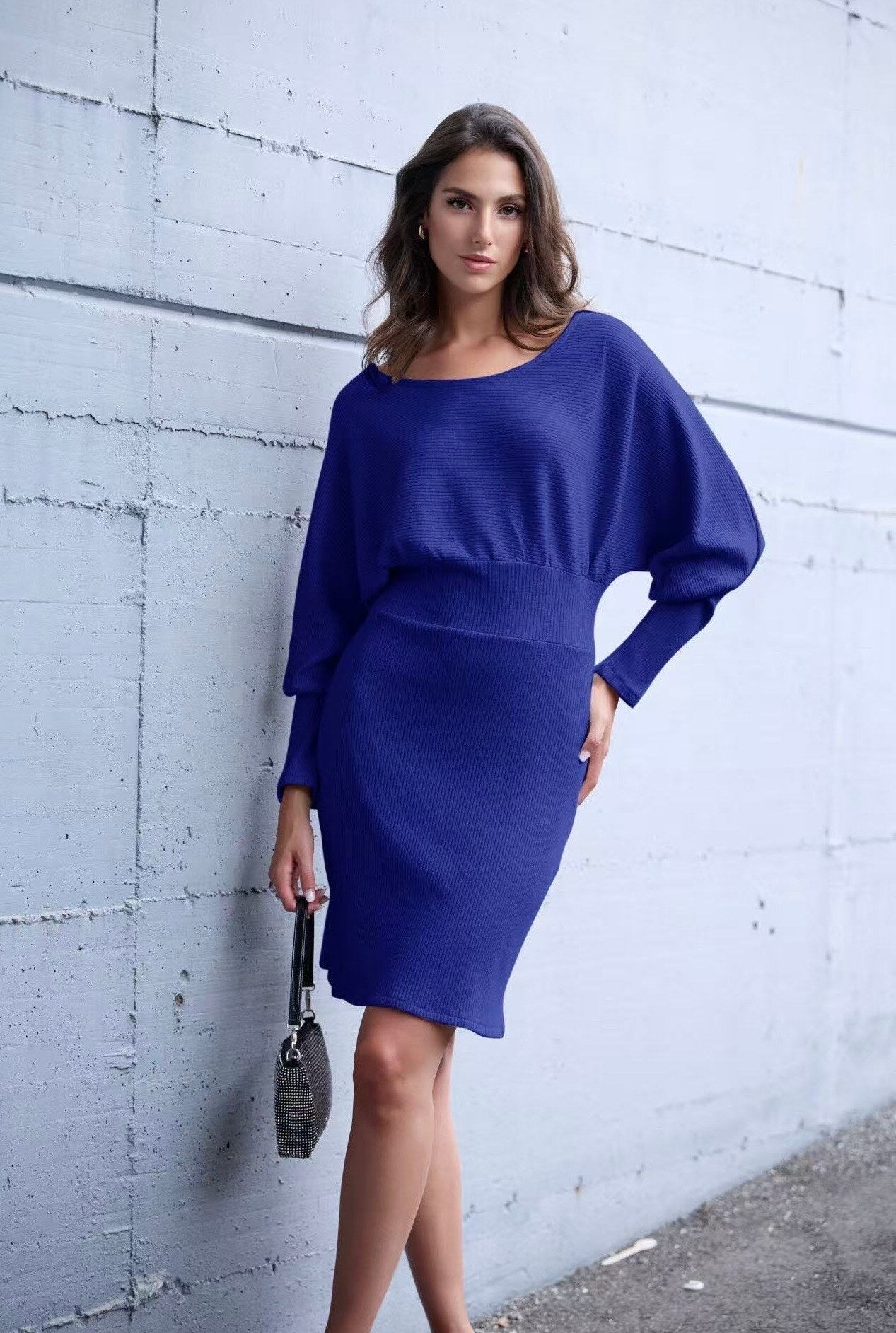 Fitted sweater dress in shiny material