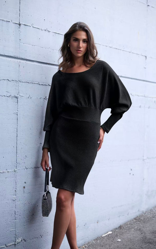 Fitted sweater dress in shiny material