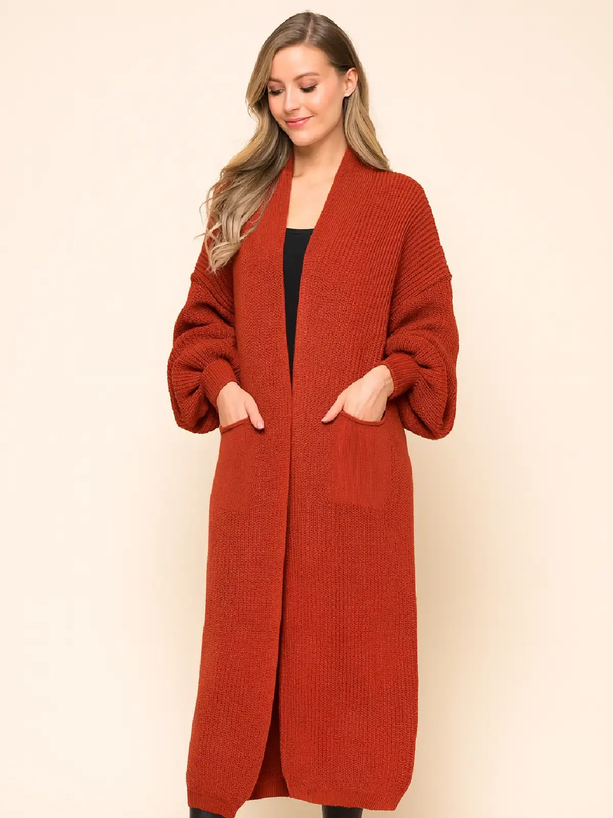 Long balloon sleeve cardigan