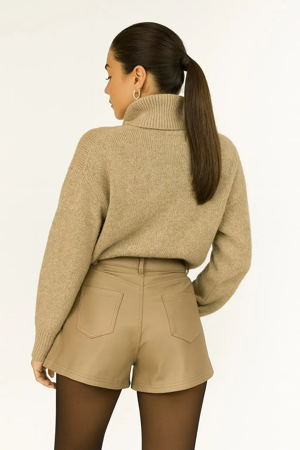 High-waisted flared faux leather shorts, chic and trendy style