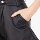 High-waisted flared faux leather shorts, chic and trendy style