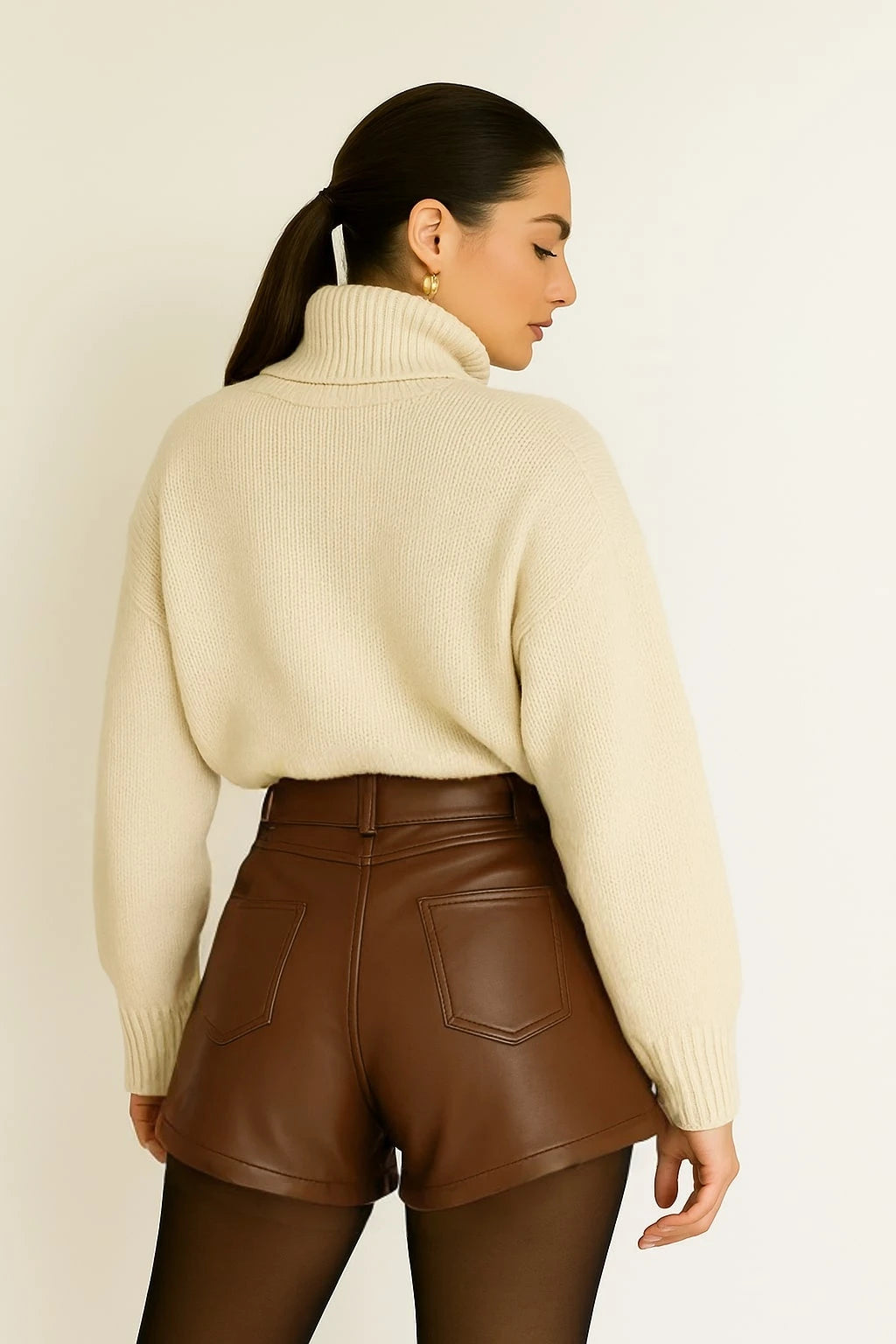 High-waisted flared faux leather shorts, chic and trendy style