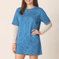Oversized washed T-shirt with rhinestones and lace long sleeves