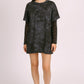 Oversized washed T-shirt with rhinestones and lace long sleeves