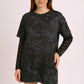 Oversized washed T-shirt with rhinestones and lace long sleeves