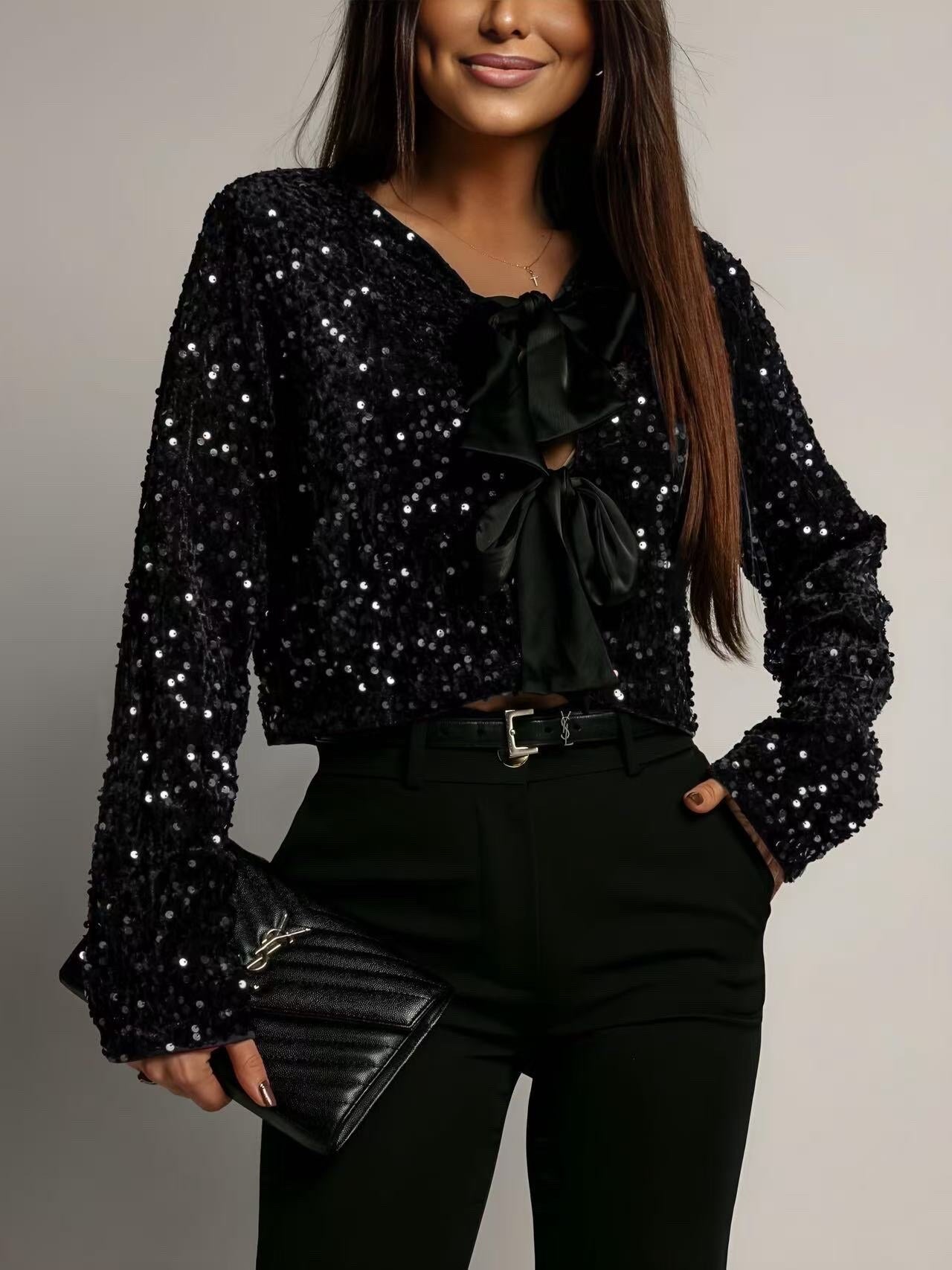 Sequin bow top