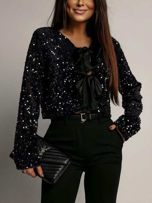 Sequin bow top