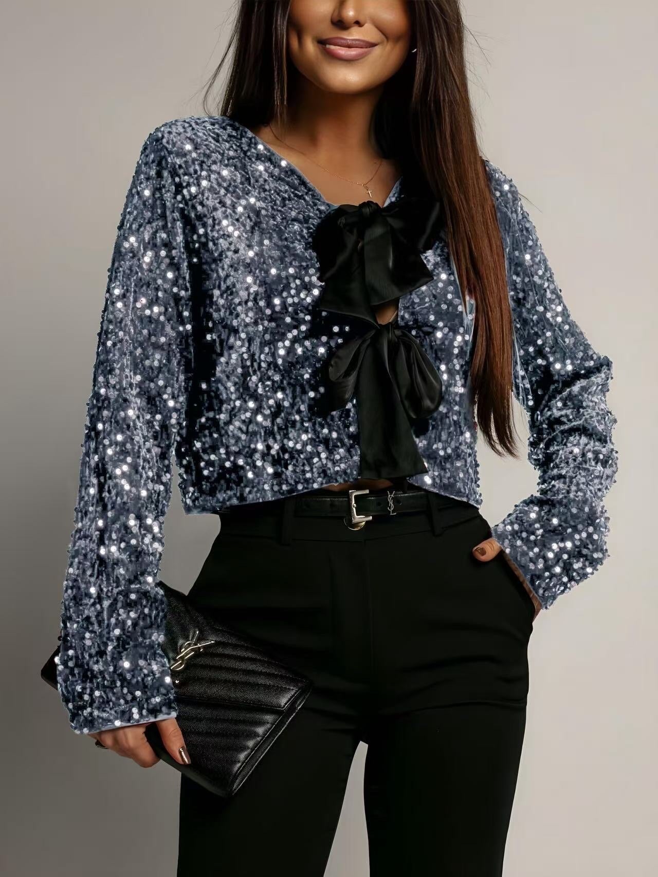 Sequin bow top