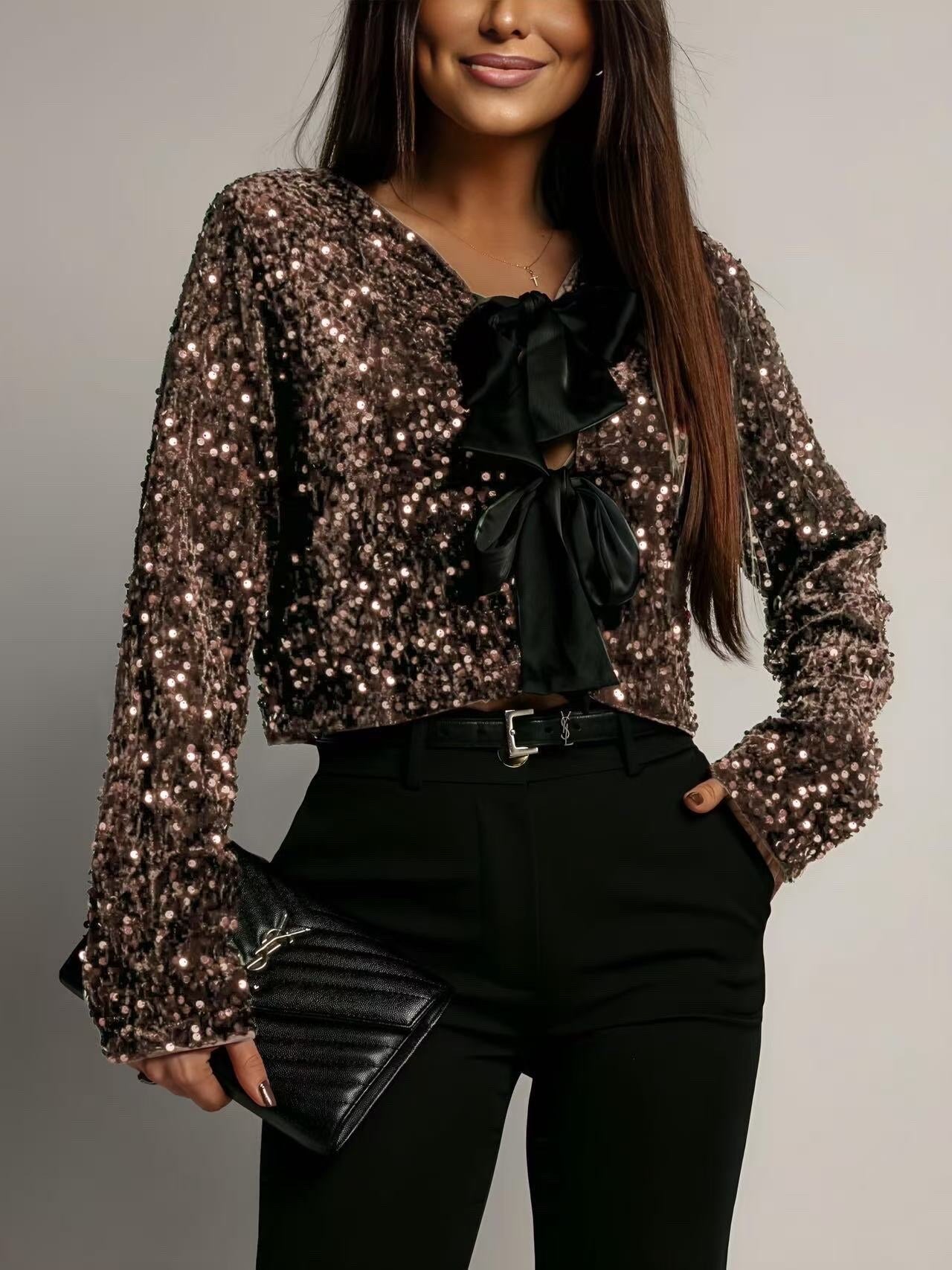 Sequin bow top