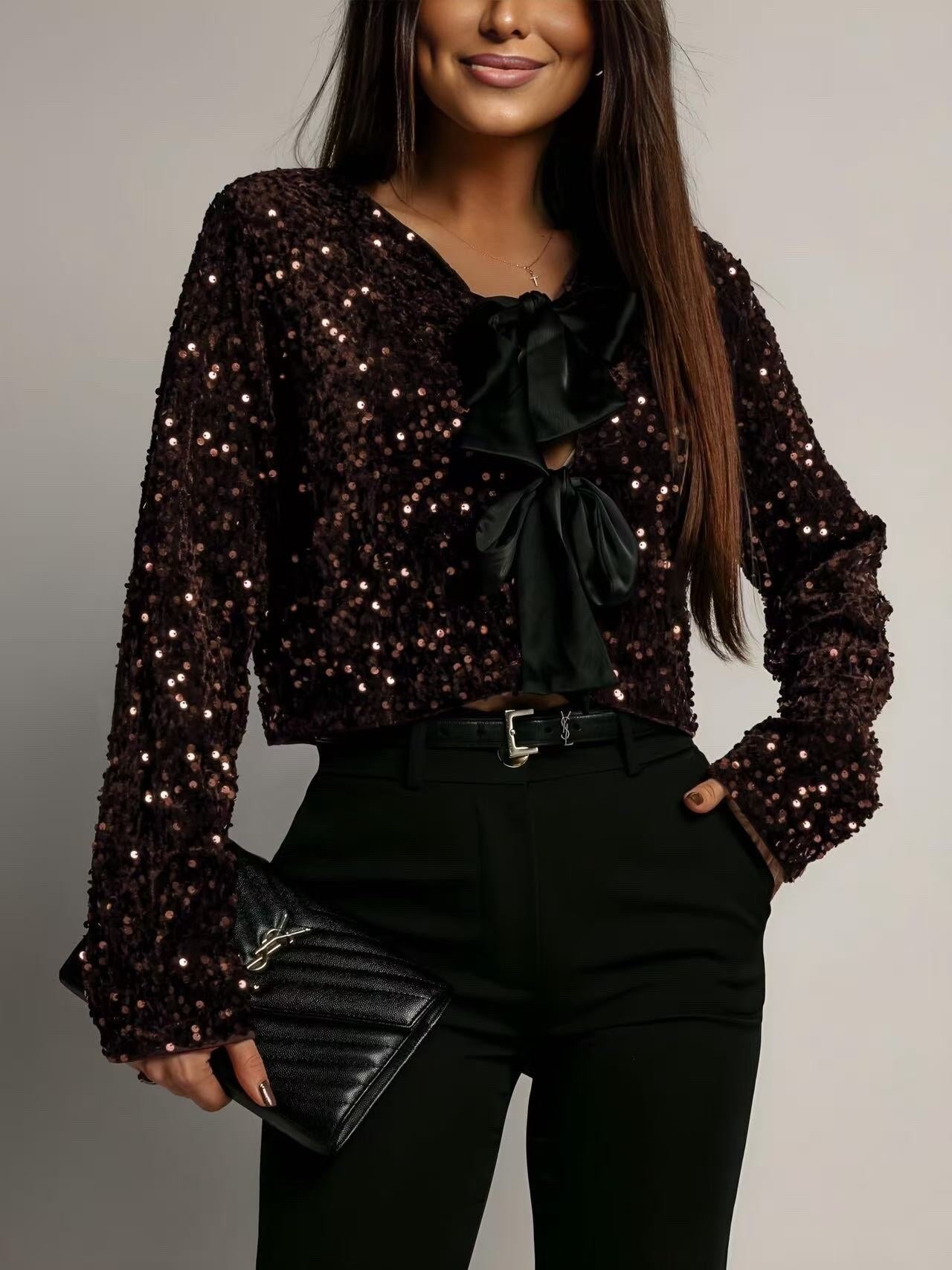 Sequin bow top