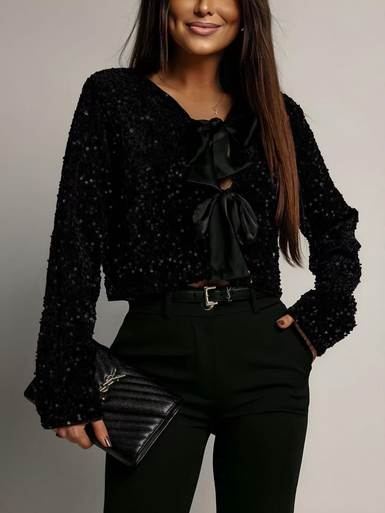 Sequin bow top