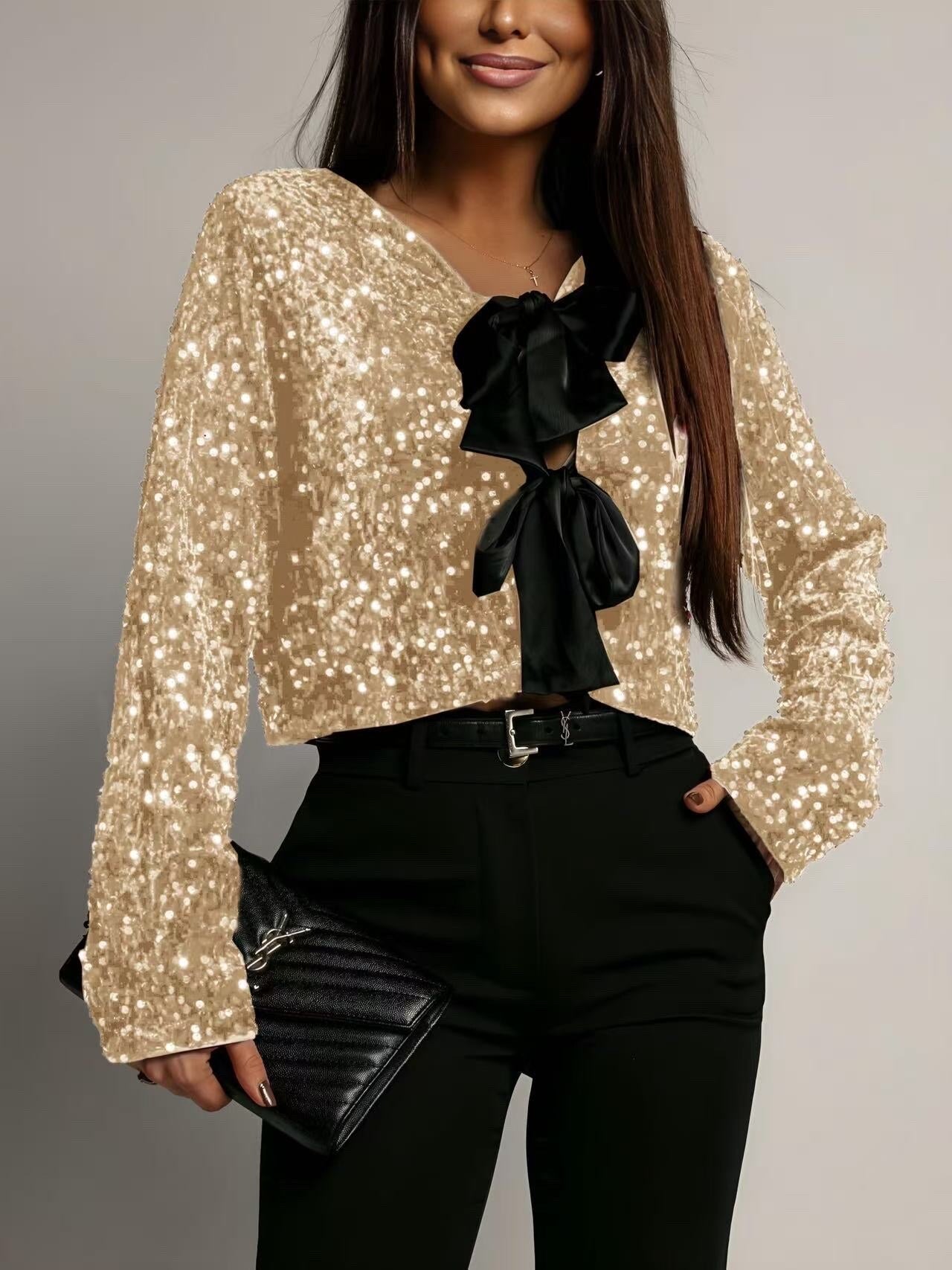 Sequin bow top