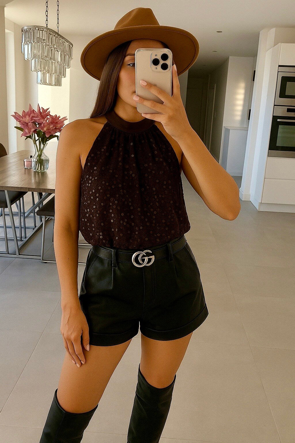 Sequin top with bow at the back