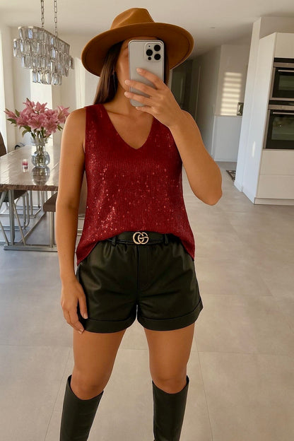 Sequined V-neck top