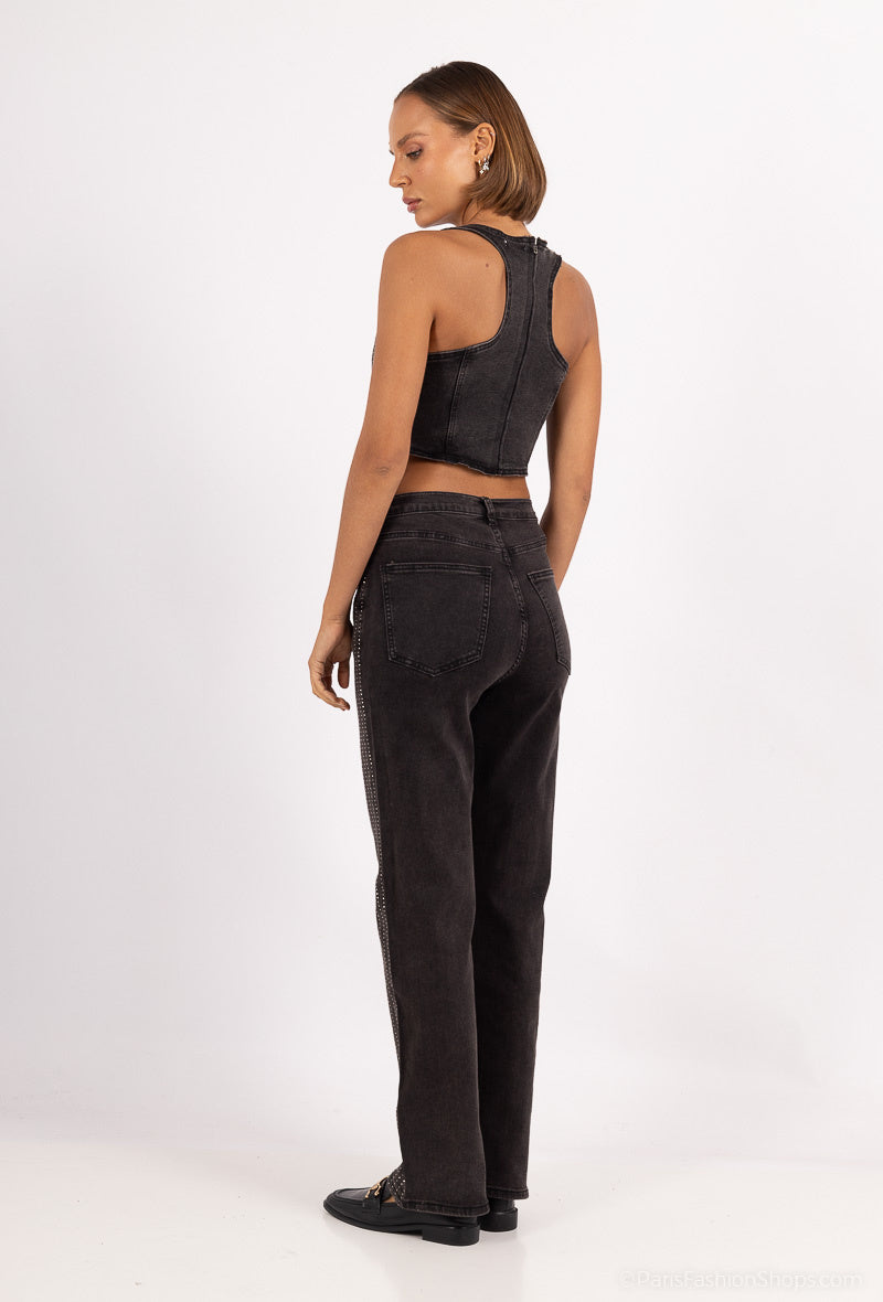 Vertical rhinestone top