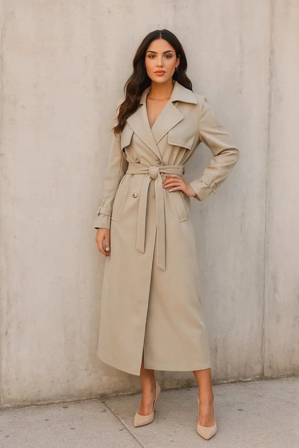 ALTHEA Trench Coat – Long Elegant Belted
