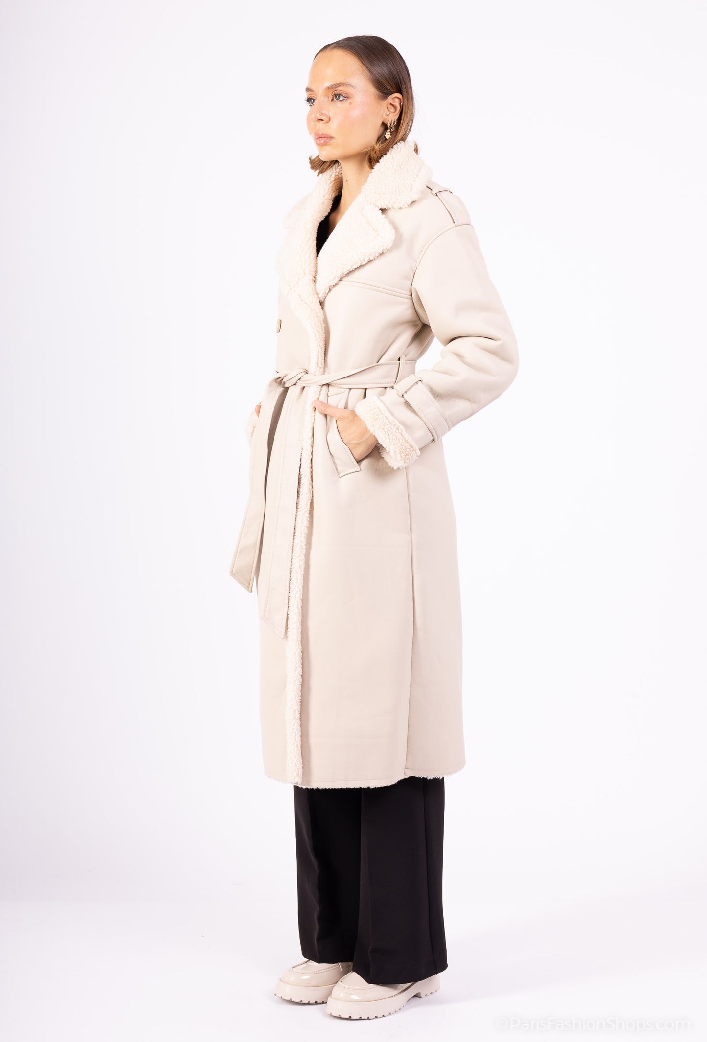 PU Fur Trench Coat