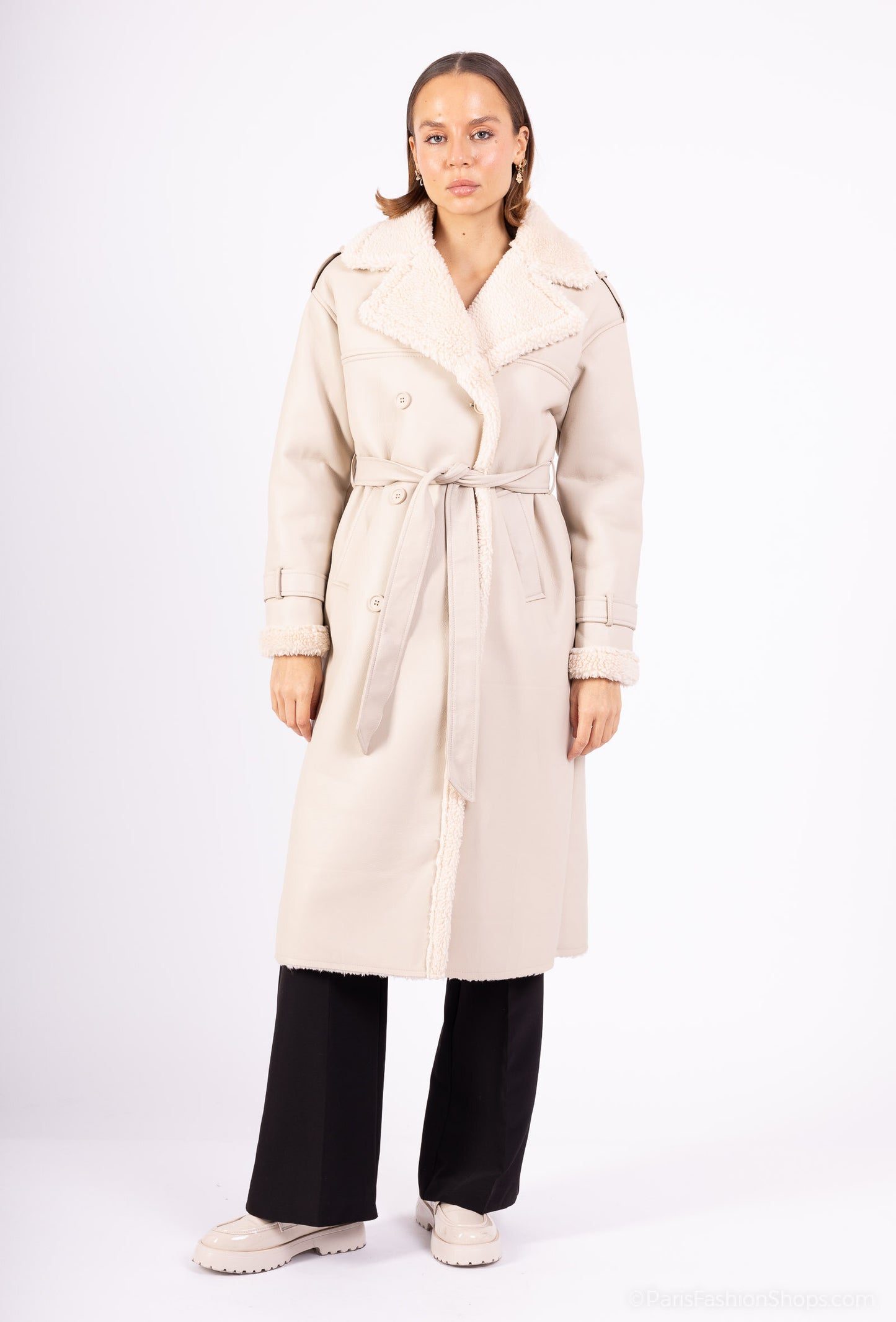 PU Fur Trench Coat