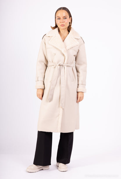 PU Fur Trench Coat