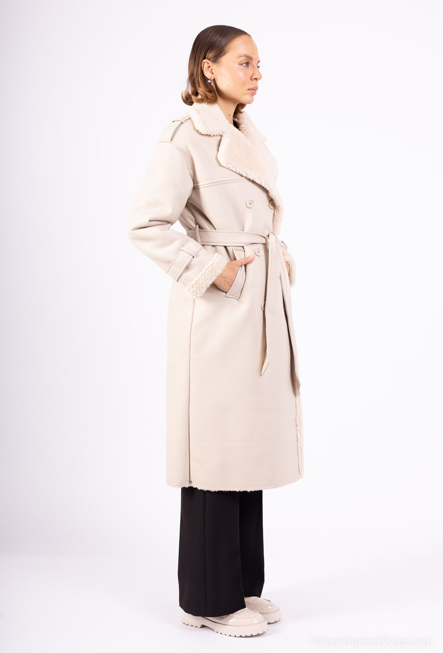PU Fur Trench Coat